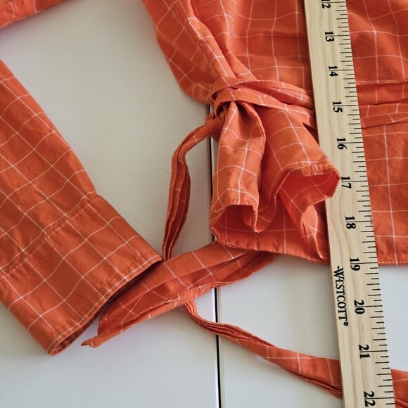 Lauren Ralph Lauren Top Womens Petite M Orange Plaid Cropped LS Tie Front Preppy - Picture 8 of 16